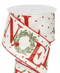 PerpetualRibbons Christmas Words 2.5 inch White Canvas Ribbon with Noel printed in Red - 10 Yards