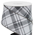 CBI Checks Wired Ribbon - 2.5 inch Grey & White Diagonal Check on Canvas Ribbon - 10 Yards