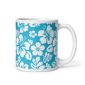 White and Aqua Blue Hawaiian Flowers Coffee Mug - Extremely Stoked