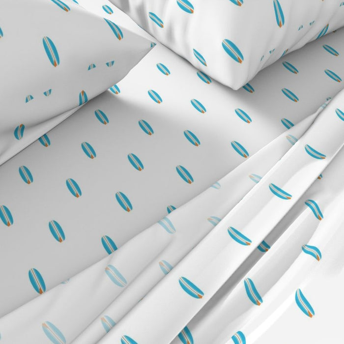 Aqua Ocean Blue and Orange Mini Size Classic Surfboards Sheet Set - Extremely Stoked