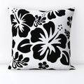 Black Hawaiian Flowers on White Throw Pillow - Extremely Stoked