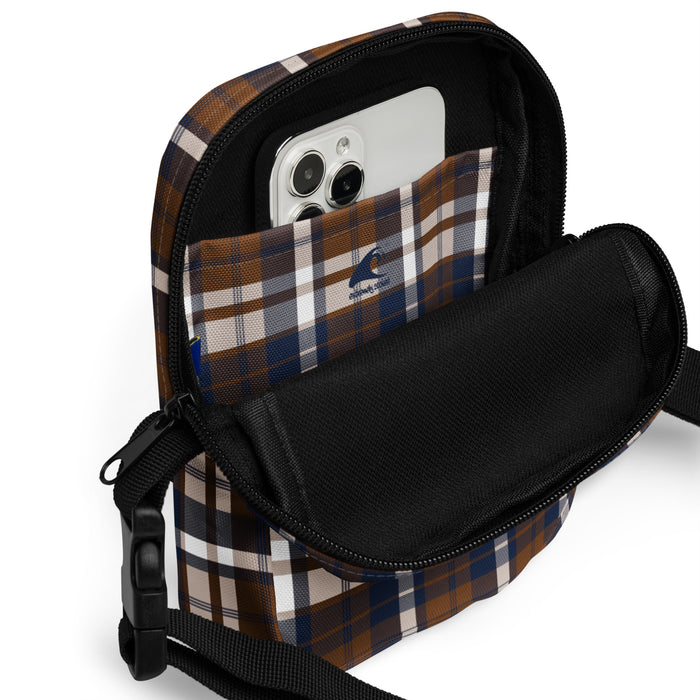 Brown and Navy Blue Plaid Crossbody Bag - Beach & Surf Style by Extremely Stoked®