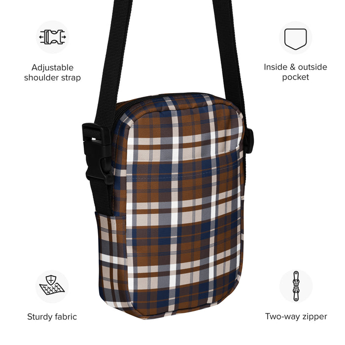 Brown and Navy Blue Plaid Crossbody Bag - Beach & Surf Style by Extremely Stoked®