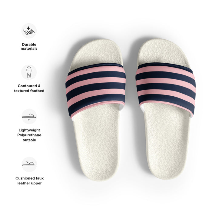 Classic Navy Blue and Pink Beach Stripes Men’s Slides | Extremely Stoked® Surf-Style Sandals