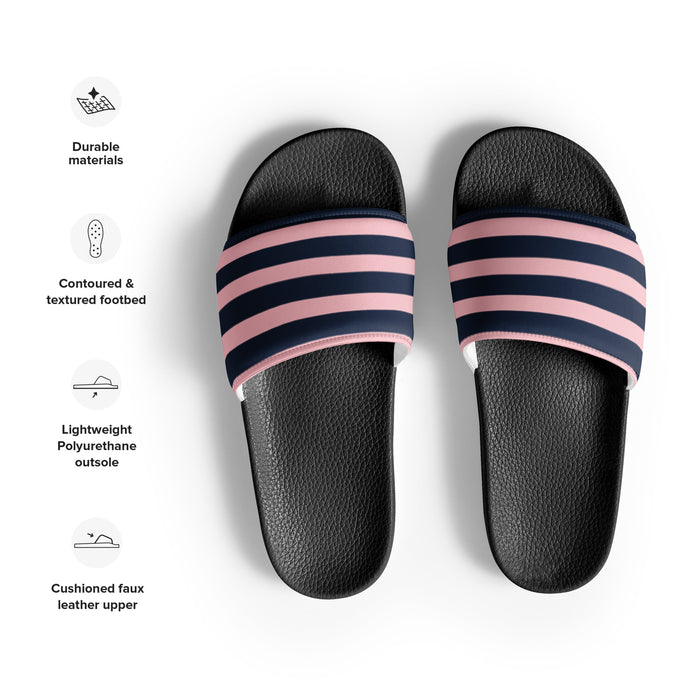Classic Navy Blue and Pink Beach Stripes Men’s Slides | Extremely Stoked® Surf-Style Sandals