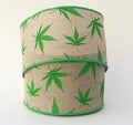 PerpetualRibbons Floral "Fun Christmas Ribbon" 2.5 inch Wired Natural Canvas "Urban Leaf" Ribbon - 10 Yards