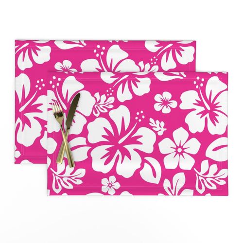 White Hawaiian Flowers on Hot Pink Placemats - Extremely Stoked