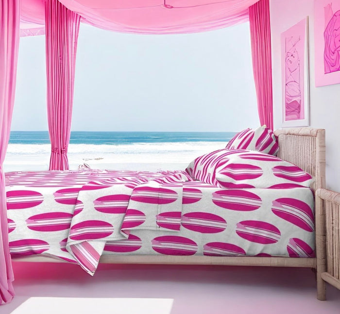 Surfer Girl Pink, White and Soft Pink Classic Surfboards Sheet Set from Surfer Bedding™️ Large Scale - Extremely Stoked