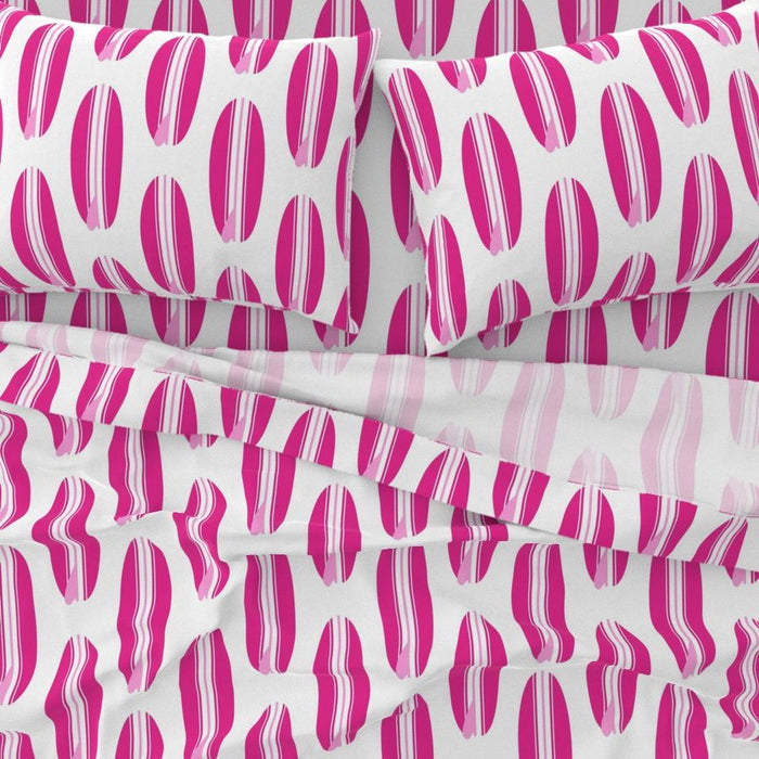 Surfer Girl Pink, White and Soft Pink Classic Surfboards Sheet Set from Surfer Bedding™️ Large Scale - Extremely Stoked