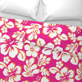 Surfer Girl Pink, Juicy Orange and White Hibiscus and Hawaiian Flowers Duvet Cover -Medium Scale - Extremely Stoked