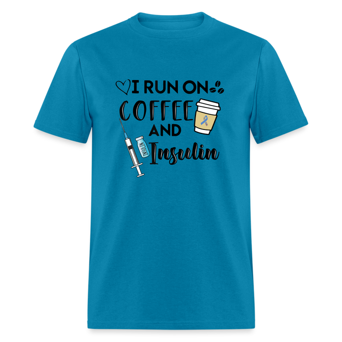 I Run On Coffee & Insulin Adult Unisex Softstyle T-Shirt - turquoise