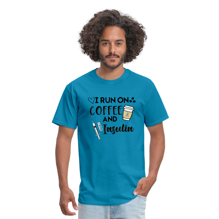 I Run On Coffee & Insulin Adult Unisex Softstyle T-Shirt - turquoise