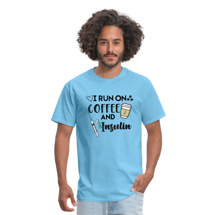 I Run On Coffee & Insulin Adult Unisex Softstyle T-Shirt - aquatic blue
