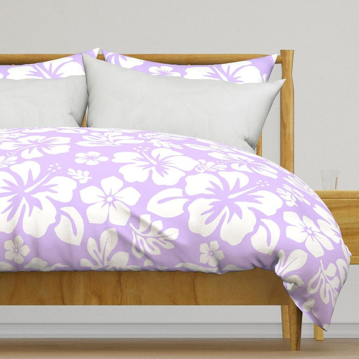 White Hawaiian Flowers on Lavender Duvet Cover -Medium Scale - Extremely Stoked