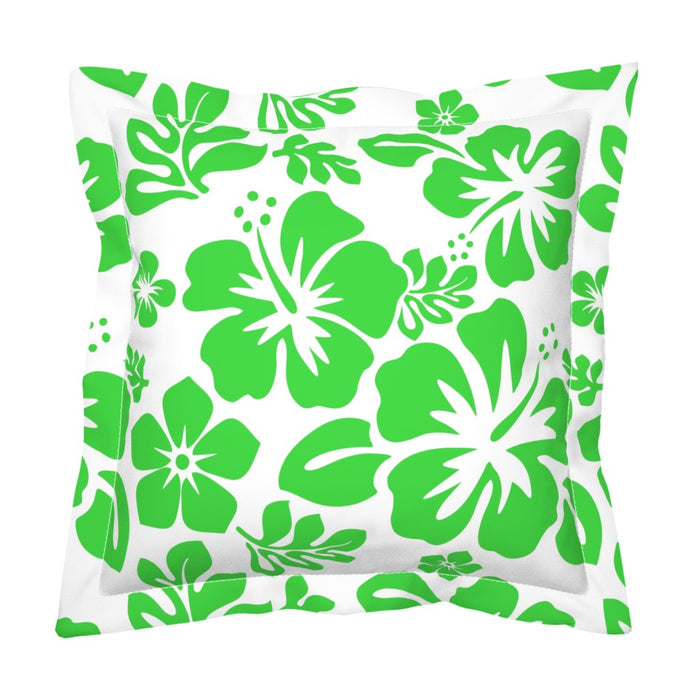 Lime Green Hawaiian Flowers on White Euro Pillow Sham – Extremely Stoked® Eco Beach Luxe Collection