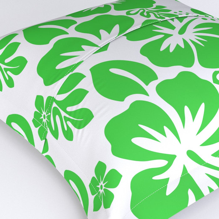 Lime Green Hawaiian Flowers on White Euro Pillow Sham – Extremely Stoked® Eco Beach Luxe Collection