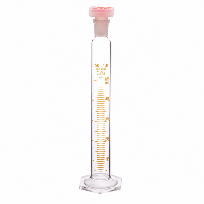 Measuring Cylinder Borosilicate Glass With Hexagonal Glass Base and PP Super Stopper ISO Class B