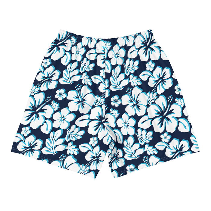 Men’s Navy Blue, Aqua Blue & White Hawaiian Eco Athleisure Shorts | Extremely Stoked®