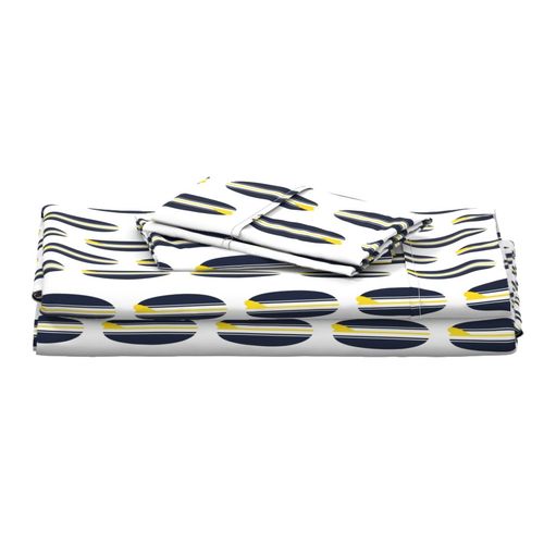 Navy Blue, White and Yellow Classic Surfboards Sheet Set from Surfer Bedding™️ Medium Scale - Extremely Stoked
