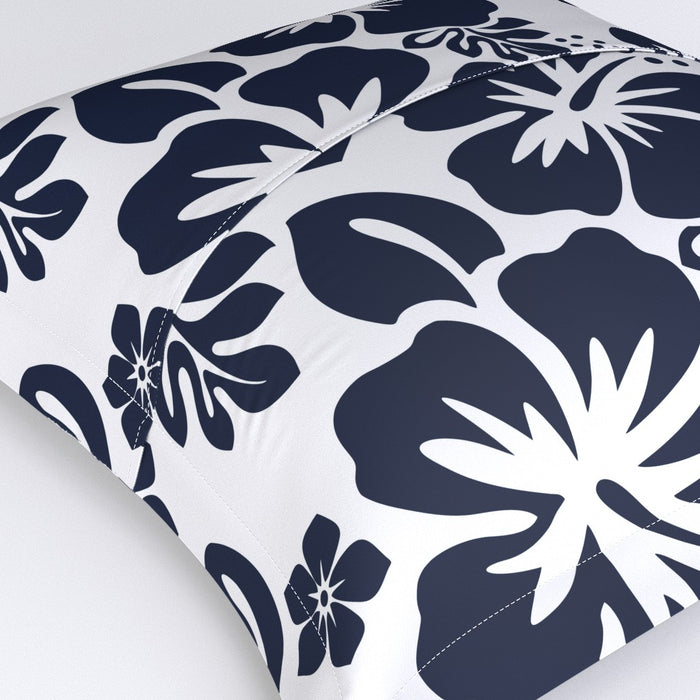 Navy Blue Hawaiian Flowers on White Euro Pillow Sham – Extremely Stoked® Eco Beach Luxe Collection
