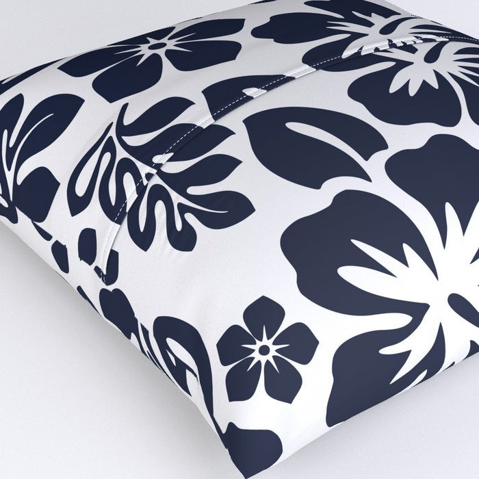 Navy Blue Hawaiian Flowers on White Euro Pillow Sham – Extremely Stoked® Eco Beach Luxe Collection
