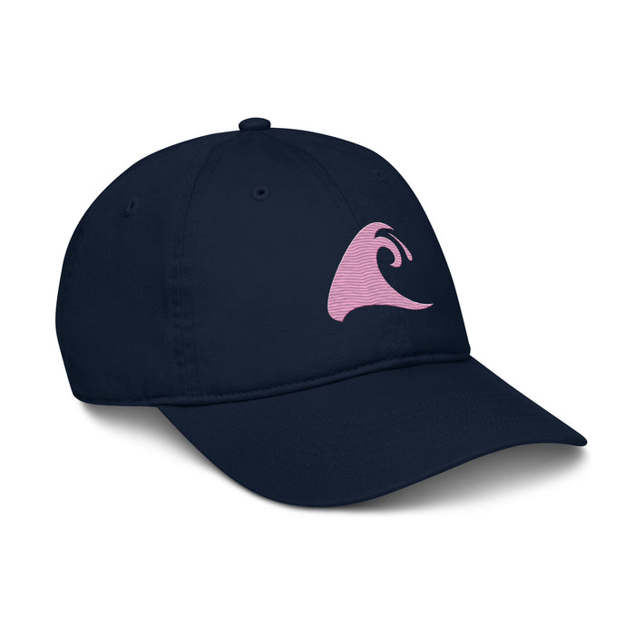 Navy Blue Organic Cotton Baseball Cap with Pink Epic Wave Logo | Eco Surf Style Hat by Extremely Stoked®