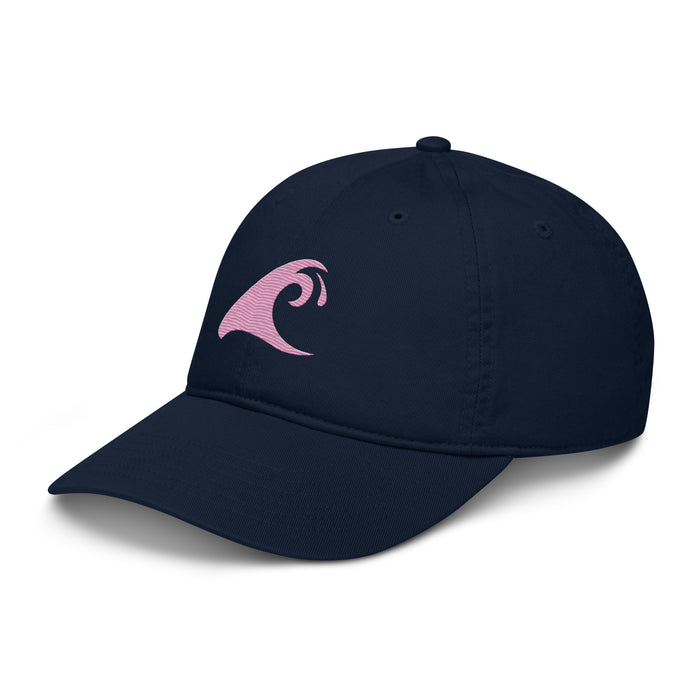 Navy Blue Organic Cotton Baseball Cap with Pink Epic Wave Logo | Eco Surf Style Hat by Extremely Stoked®