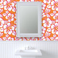 Juicy Orange, White and Surfer Girl Pink Hawaiian Flowers Wallpaper