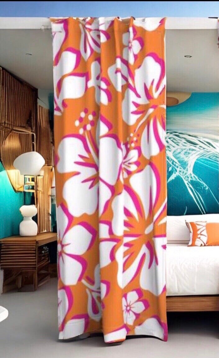 Juicy Orange, White and Surfer Girl Pink Hawaiian and Hibiscus Flowers Sheet Set from Surfer Bedding™️ Large Scale - Extremely Stoked