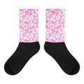 Pink and White Hawaiian Flowers Socks | Extremely Stoked® Tropical Surf Style Crew Socks