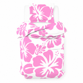 Pink Hawaiian Flowers on White Duvet Cover – Large Scale – Extremely Stoked® Eco Luxe Beach Bedding