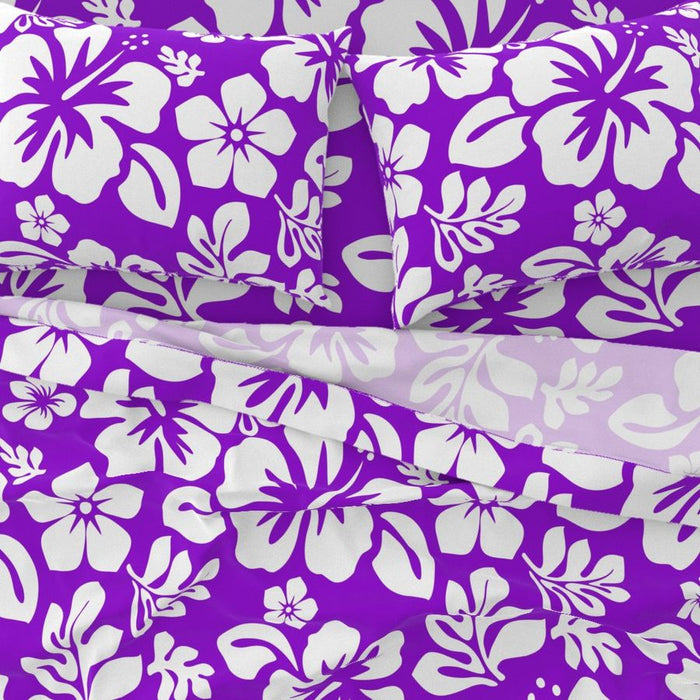 Purple and White Hawaiian Flowers Sheet Set from Surfer Bedding™️ Medium Scale - Extremely Stoked