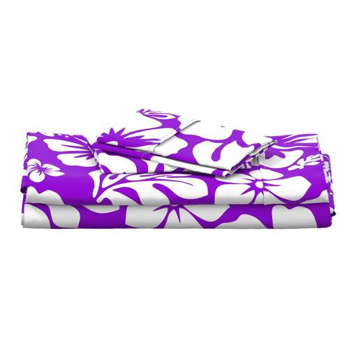 Purple and White Hawaiian Flowers Sheet Set from Surfer Bedding™️ Medium Scale - Extremely Stoked