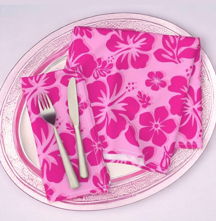 Hot and Soft Pinks Hawaiian Flowers Dinner Napkins - Extremely Stoked