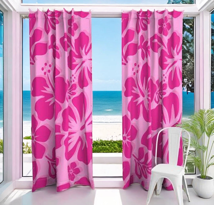 Soft Pink with Surfer Girl Hot Pink Hawaiian Flowers Sheet Set from Surfer Bedding™️ Large Scale - Extremely Stoked