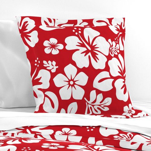 White Hawaiian Hibiscus Flowers on Red Euro Pillow Sham - Extremely Stoked