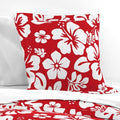 White Hawaiian Hibiscus Flowers on Red Euro Pillow Sham - Extremely Stoked