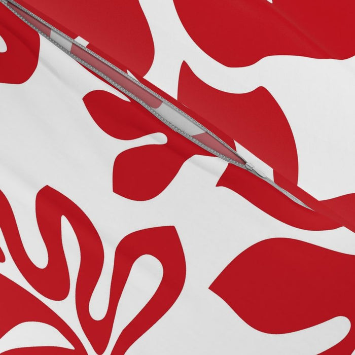Red Hibiscus and Hawaiian Flowers on White Duvet Cover -Medium Scale - Extremely Stoked