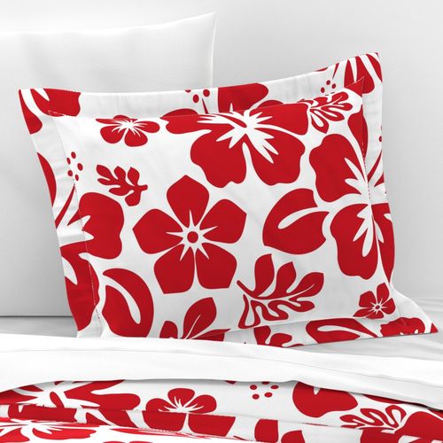 Red Hibiscus and Hawaiian Flowers on White Duvet Cover -Medium Scale - Extremely Stoked