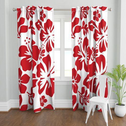 RED AND WHITE HIBISCUS WINDOW CURTAINS