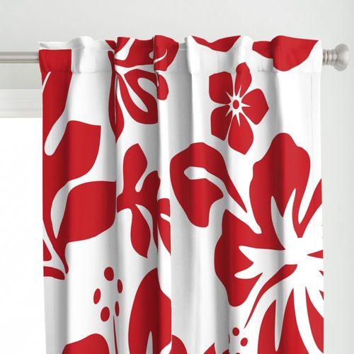 RED AND WHITE HAWAIIAN HIBISCUS FLOWERS WINDOW CURTAINS