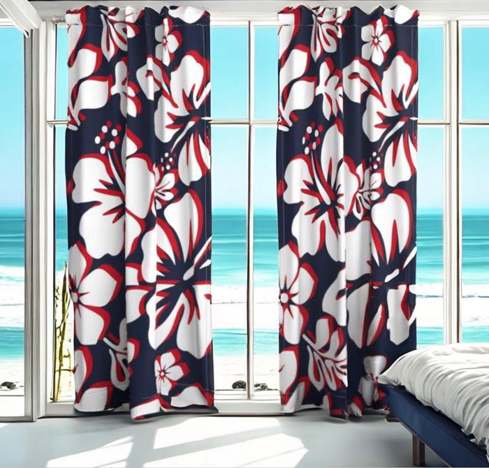 Surfer Red, White and Navy Blue Hawaiian Flowers Sheet Set Surfer Bedding™️ Large Scale - Extremely Stoked