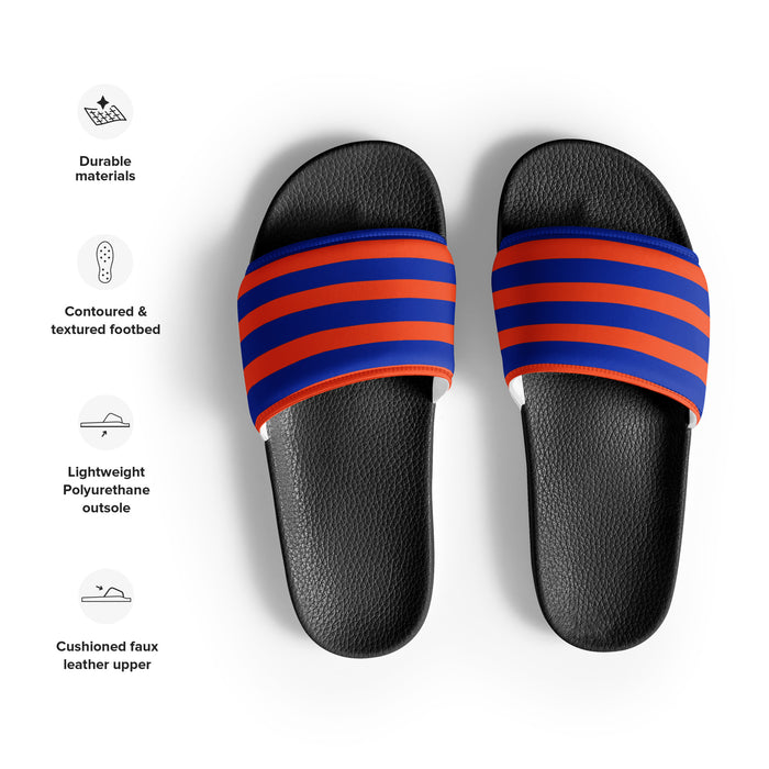 Royal Blue and Orange Beach Stripes Men’s Slides | Extremely Stoked® Surf-Style Sandals