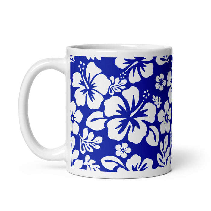 Royal Blue and White Hawaiian Flowers Coffee Mug - Extremely Stoked