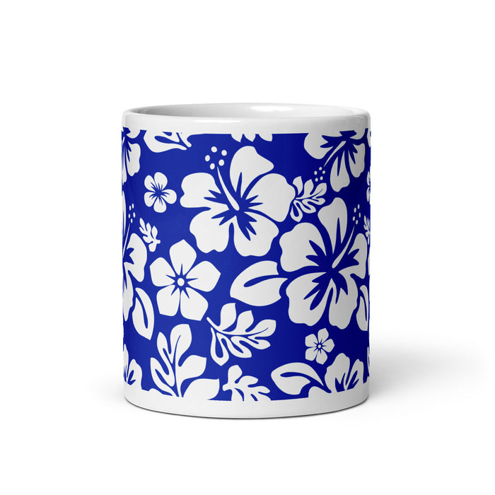 Royal Blue and White Hawaiian Flowers Coffee Mug - Extremely Stoked