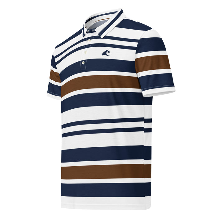 Slim Fit Men’s Classic Surf Stripes Polo Shirt – Navy Blue, Brown and White by Extremely Stoked®