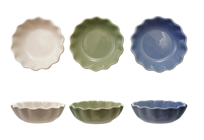 STONEWARE SCALLOPED BOWL - 3 COLORS