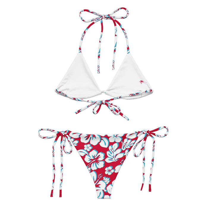 White, Aqua Blue and Red Hawaiian Flowers String Bikini – Eco Swimwear by Extremely Stoked®