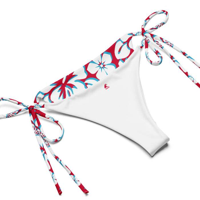 White, Aqua Blue and Red Hawaiian Flowers String Bikini – Eco Swimwear by Extremely Stoked®