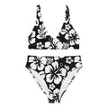 White Hawaiian Flowers on Black High Waisted Bikini – Eco Swimwear by Extremely Stoked®